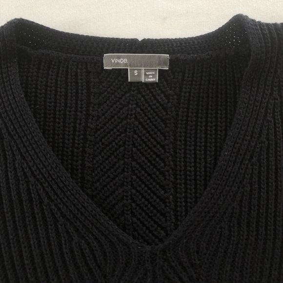 Vince Black Ribbed V-Neck 100% Cotton Long Sleeve Size Small Sweater - Picture 4 of 10